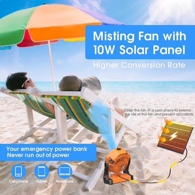 Ausic 10W Solar Fan with Mister, Misting Camping Fan with Solar Panel, Portable Outdoor Fans, 8 Inch Battery Operated Rechargeable Cooling Fans with Water Spray for Travel/Beach/Chicken Coop - Image 4